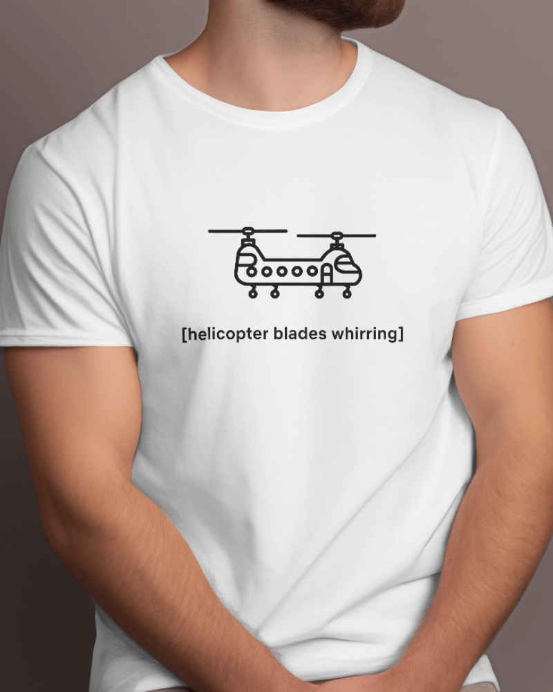 Helicopter - Flix Series Printed Cotton White T-Shirt