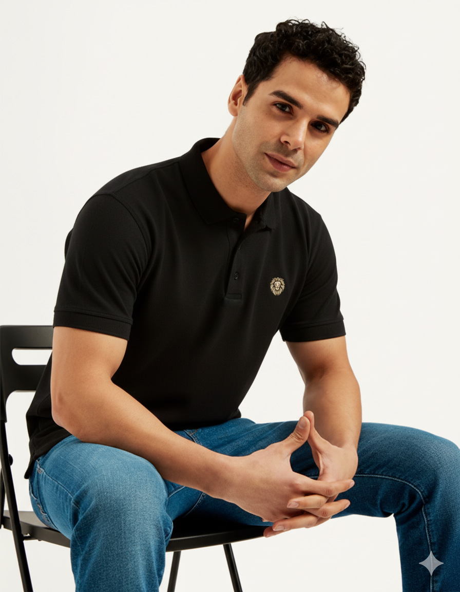 Men's Polo T-Shirt - Lion Emblem Embroidery