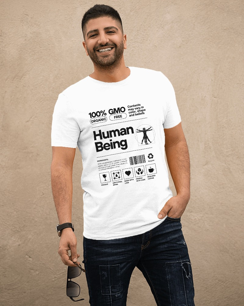 Organic Human White - Casual Themed Printed T-Shirt