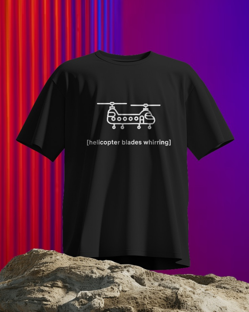 Helicopter - Flix Series Printed Cotton Black T-Shirt