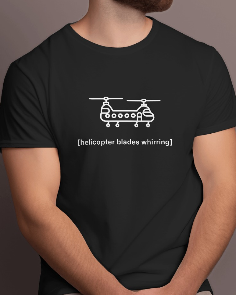Helicopter - Flix Series Printed Cotton Black T-Shirt