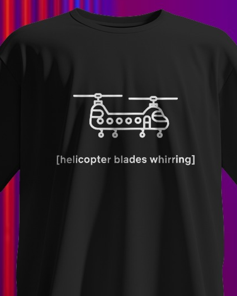Helicopter - Flix Series Printed Cotton Black T-Shirt