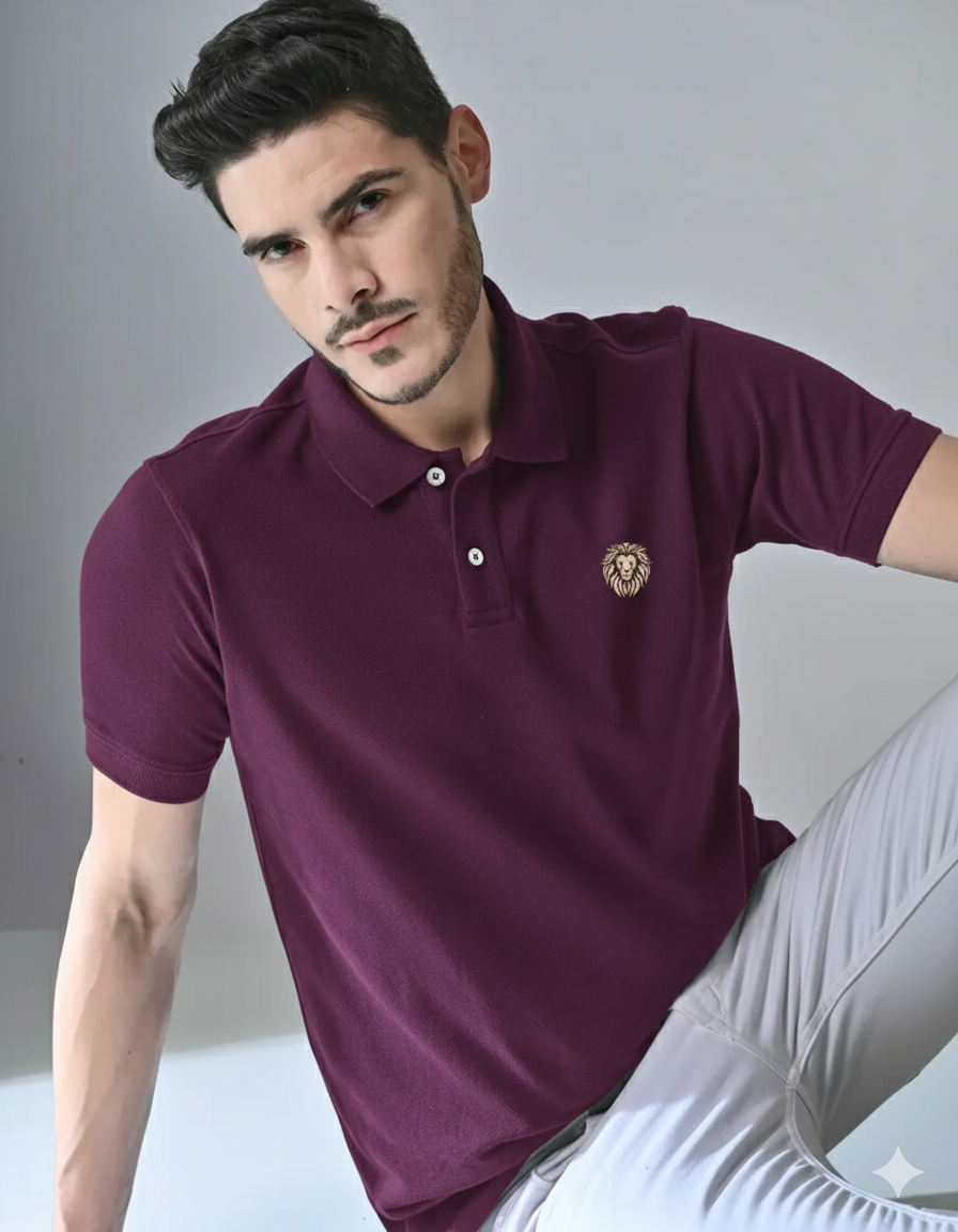 Men's Polo T-Shirt - Lion Emblem Embroidery
